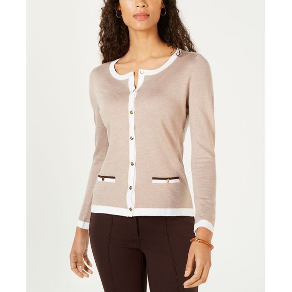 Karen Scott Petite Contrast Trim Cardigan - Picture 1 of 3